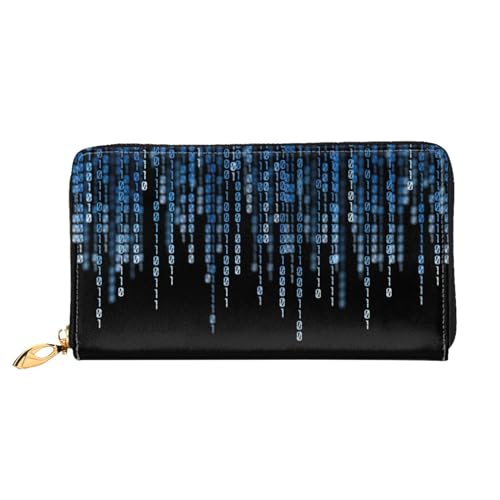 JUEXDEME The Blue Binary Wallets Damengeldbörse aus Leder, großes Fassungsvermögen, Kartenhalter, Damengeldbörse mit mehreren Kartenfächern, lange Damengeldbörse mit Reißverschlussfach, 19 x 10,5 cm, von JUEXDEME