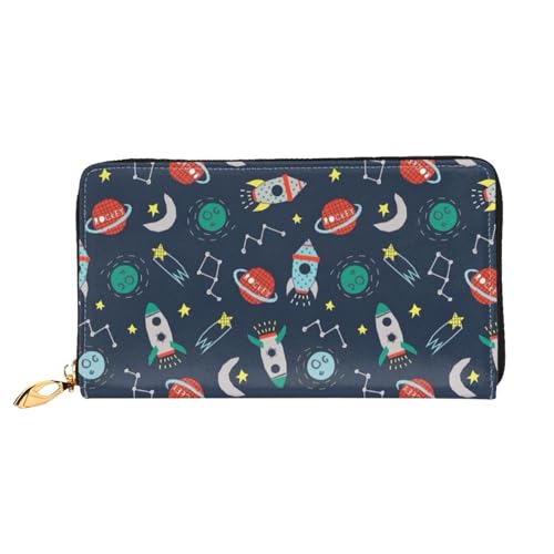 Leder Damen Rocket Clipart Weltraumschiff Geldbörsen Große Kapazität Kartenhalter Damen Geldbörse mit mehreren Kartenfächern Lange Damengeldbörse mit Reißverschlussfach 19 cm x 10,5 cm Damen von JUEXDEME