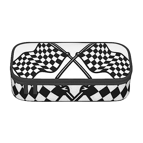 Tasche für Schule, Bürobedarf, karierte Flaggen, Rennflagge, großes Fassungsvermögen, Federmäppchen für Studenten, Schreibwaren-Tasche, Stiftebox, Schreibtisch-Organizer mit glattem Reißverschluss, von JUEXDEME