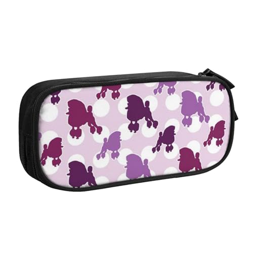Tasche für Schule, Bürobedarf, violetter Pudel, gepunktet, großes Fassungsvermögen, Federmäppchen für Studenten, Schreibwaren-Tasche, Stiftebox, Schreibtisch-Organizer mit glattem Reißverschluss, von JUEXDEME