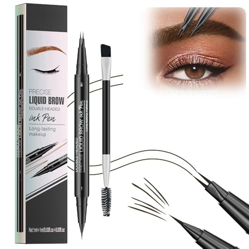 Microblading-Augenbrauenstift, wasserfest und schweißfest, 2-in-1-Augenbrauenstift mit Gabelspitze, 2-in-1-Augenbrauenstift mit zwei Enden, flüssiger Augenbrauenstift, langanhaltender natürlicher Auge von JUFKGBAR
