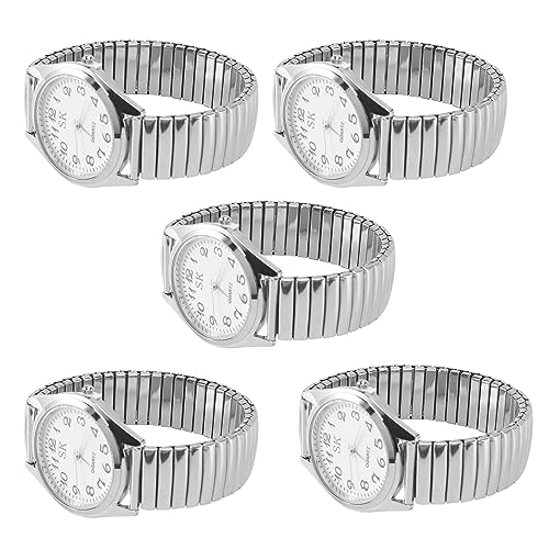 JUFUM 5X Big Numbers Dehnbare Stahl Herren Damen Sport Armbanduhr 3,6 cm, silber, 36mm von JUFUM