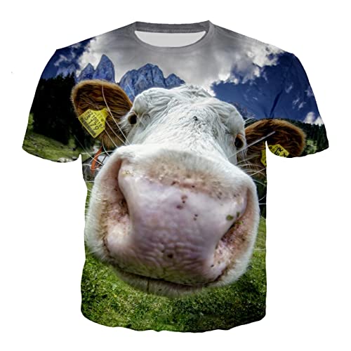 Herren Kurzarm, Sommer Herren Damen Niedlich Tier Lustige Kuh Muster 3D Druck T-Shirt Lässige Atmungsaktive Rundhals Tops (Color : F, Size : M) von JUGGO