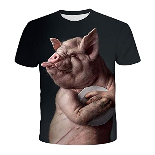 JUGGO Mode Unisex T-Shirt, lustiges Schwein 3D gedrucktes T-Shirt Kurzarm Tiermuster übergroße Tops T-Shirt Herrenbekleidung (Color : A, Size : XXL) von JUGGO