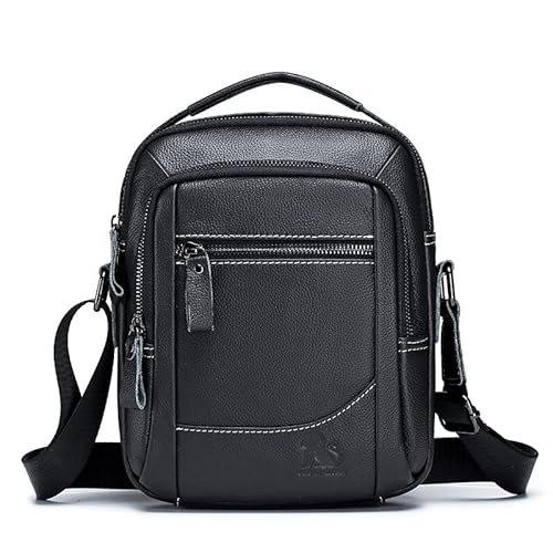 Herren Rindsleder Umhängetasche Herren Echtleder Messenger Bag Multifunktional, Große Kapazität, Verschleißfest, Mode und Vielseitige Herren Taschen, Schwarz , 9.1 von JUGTL