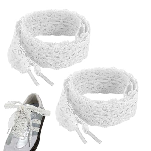 JUGUTA 2 Paar Spitze Laces Schnürsenkel Weiss Breite 3Cm Breit Weiß Flache Spitzen Schnürsenkel Satin 120Cm Lang Schuhbänder Für Damen Mädchen Sportschuhe Laufschuhe Turnschuhe von JUGUTA