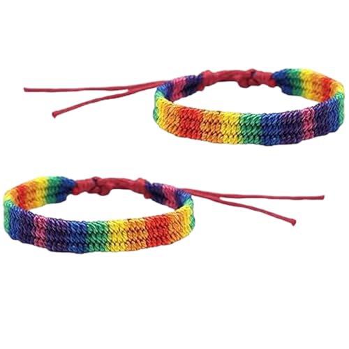 JUGUTA 2 Stück Regenbogen Armband,Rainbow Lgbt Pride Bracelet Handmade Braided,Lgbtq Armbander,Freundschaftsband,Gewebte Bunte Bracelets Accessoires,Pride-Armband,For Women Girls Men von JUGUTA