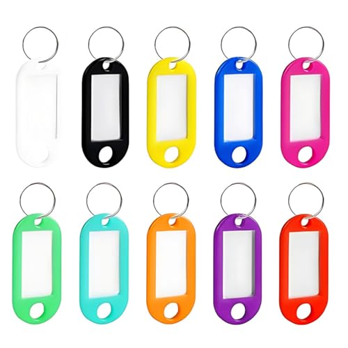JUGUTA 20 Stück Beschriftbar Schlüsselanhänger, Key Label, Kunststoff Schlüsselanhänger, Keyring Halter Mit Label Fenster, Auswechselbare Etiketten, In 10 Farben von JUGUTA