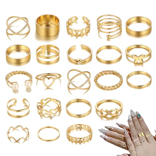 JUGUTA 24 Pieces Knuckle Rings Set For Women Girls Snake Chain Stacking Ring Vintage Boho Midi Rings Size Mixed Finger Rings Women'S Set Finger Midi Ring Ringe Gold Set Suitable For Men And Women JUGUTA 24 Pieces Knuckle Rings Set For Women Girls Snake Chain Stacking Ring Vintage Boho Midi Rings Size Mixed Finger Rings Women'S Set Finger Midi Ring Ringe Gold Set Suitable For Men And Women von JUGUTA