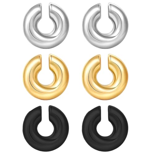 JUGUTA 3 Paare Ear Cuff, Chunky Ohrringe Für Damen, Damen Einstellbar Ohrclips Ohne Ohrlöcher Knorpel Ohrmanschette Ohne Ohrloch Fake Piercing Ohrringe Earcuffs Set Ohrschmuck Ohrklemme von JUGUTA