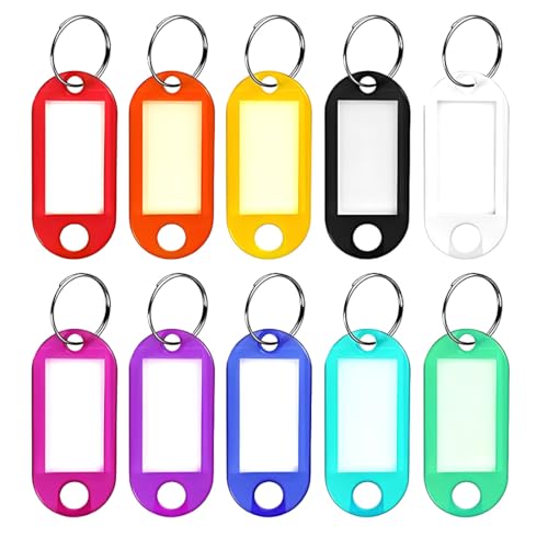 JUGUTA 30 Stück Beschriftbar Schlüsselanhänger, Key Label, Kunststoff Schlüsselanhänger, Keyring Halter Mit Label Fenster, Auswechselbare Etiketten, In 10 Farben von JUGUTA