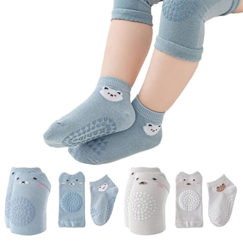 JUGUTA 4 Paar Knieschoner Baby Krabbeln Set, Krabbelsocken Baby Geeignet Für Männliche Und Weibliche Säuglinge, Krabbelhilfe Für Babys Kann Krabbelhilfe Sicher, Rutschfeste Elastische Mit Gummipunkten von JUGUTA