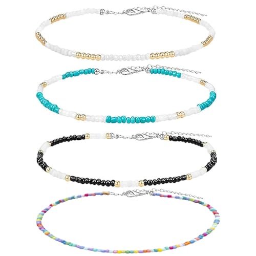 JUGUTA 4 Stück Boho Halskette Damen, Boho-Halskette, Boho Kette Damen, Bunte Ketten, Boho Kette, Bunte Perlenkette, Boho Schmuck Damen von JUGUTA