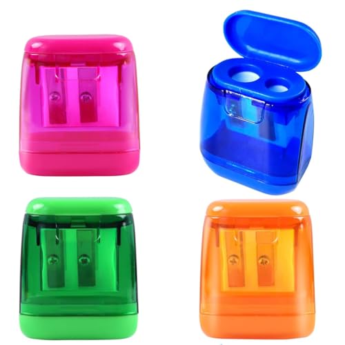 JUGUTA Anspitzer Mit Behälter 4 Stück, Anspitzer Mit Doppellöchern Und Dose, Handheld Bleistiftspitzer Für Dicke Und Dünne Stifte, Dosenspitzer Kinder, Anspitzer Für Schule Büro 4 Farben von JUGUTA