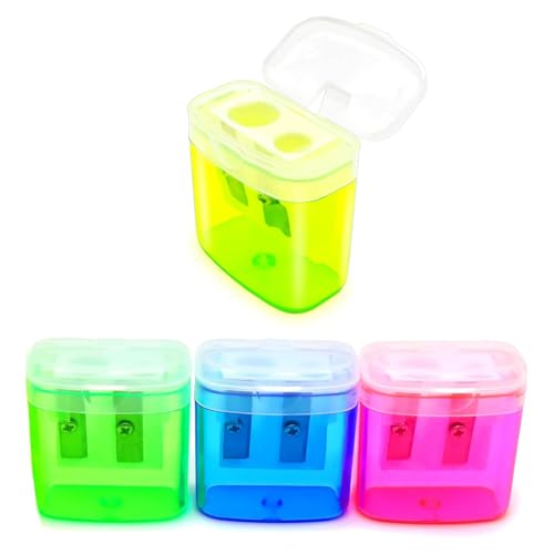 JUGUTA Anspitzer Mit Behälter 4 Stück 4 Farben, Anspitzer Mit Doppellöchern Und Deckel, Handheld Bleistiftspitzer Für Dicke Und Dünne Stifte, Anspitzer Kinder, Dosenspitzer Für Schule Büro von JUGUTA
