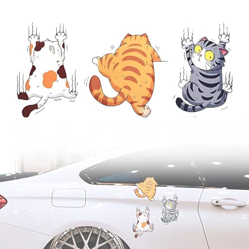 JUGUTA Autoaufkleber Lustige Katze, 3 Stück 3D Cartoon Tier Katze Kätzchen Sticker, Lustige Autoaufkleber Wassdichte Pvc Cat Aufkleber Fenstersticker Für Auto Wand Laptop von JUGUTA