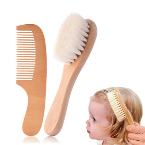 JUGUTA Baby Haarbürste Und Baby Kamm Set - Natürliche Holz Babyhaar Haarbürste Mit Weichen Ziegenborsten - Weich Baby Bürste Für Säuglinge Kleinkinder - Haarbürste Baby Set (Walnut) von JUGUTA