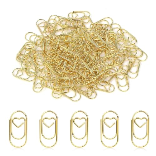 JUGUTA Büroklammern Herz Gold 100 Stück Büroklammern Set Mit Transparentbox Klein Büroklammer Oval Motiv Für Büro, Klassenzimmer, Aktenklammer von JUGUTA