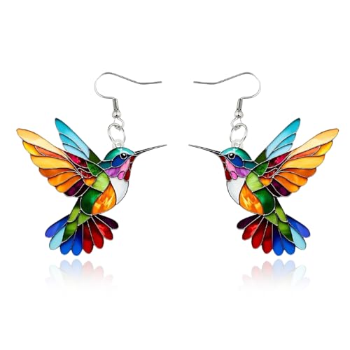 JUGUTA Bunte Kolibri Ohrringe, 2D Neue Modevogel Hänge Ohrringe, Acryl Tiere Hänge Ohrringe Für Frauen, Kolibri Schmuck Geschenke von JUGUTA