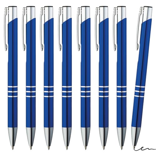 JUGUTA Metall Kugelschreiber 8 Stück Premium Kugelschreiber Set Hochwertig, Kulli Für Einfaches & Weiches Schreiben Blauschreibender Kugelschreiber Blau Als Optischer Hingucker von JUGUTA