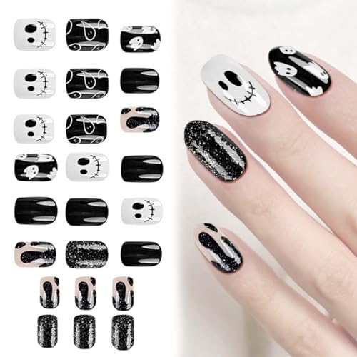 JUGUTA Nagelfolie Halloween Schwarz Weiß Geister-Muster Gel Nail Nagelfolien Selbstklebend Nail Sticker Uv-Härtend Dekoration Nageldesign Zubehör von JUGUTA