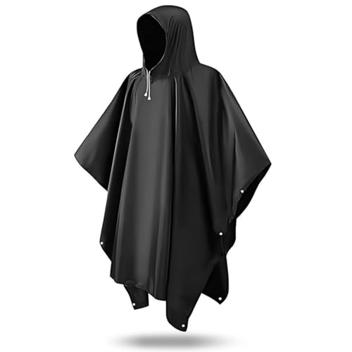 JUGUTA Regenponcho 2 Stück Wasserdicht Leicht Wiederverwendbar Erwachsene Schwarz Regencape Regenschutz Kapuze Festival Camping Wandern Reisen von JUGUTA
