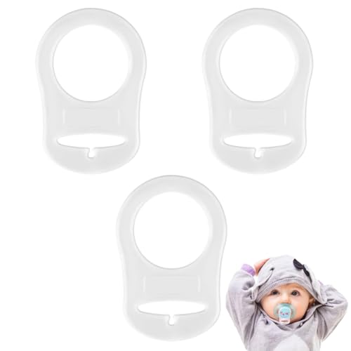 JUGUTA Silikon-Knopf-Ring, 3 Pcs Schnuller Adapter, Silikon Dummy Schnuller Halter Clip Adapter Ring, Silikonring Für Schnuller (Transparent) von JUGUTA