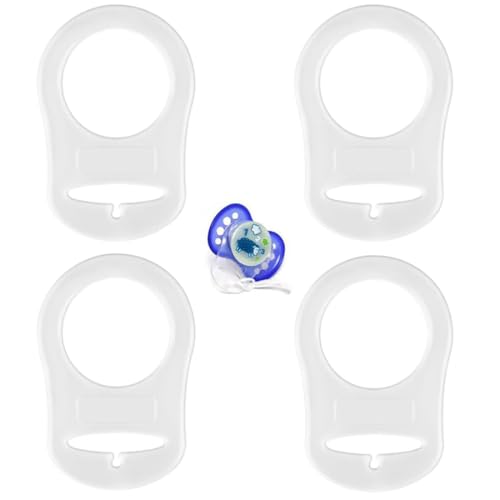 JUGUTA Silikon-Knopf-Ring, 4 Pcs Schnuller Adapter, Silikon Dummy Schnuller Halter Clip Adapter Ring, Silikonring Für Schnuller (Transparent) von JUGUTA