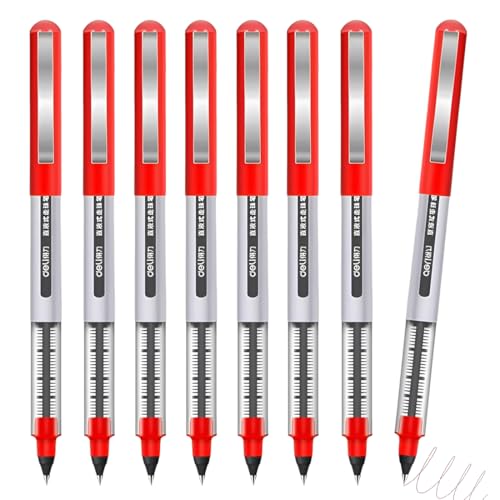 JUGUTA Tintenroller Stifte Rot, 0,5Mm Gelschreiber, Glatter Kugelschreiber, Schnelltrocknend, Flüssige Tinte, Dokumentenecht, Geeignet Für Rechts- Und Linkshänder, Schreibset – 8 Stück von JUGUTA