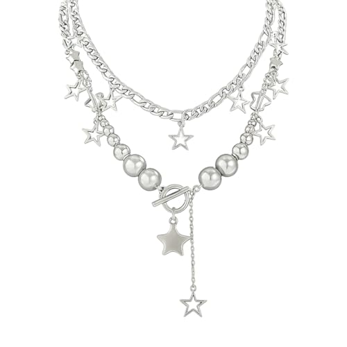 JUGUTA Y2K Stern Halskette, Silberne Mit Stern Ästhetischer Emo Vintage Schmuck Süße Halskette Y2K-Grunge-Accessoires Für Frauen Und Mädchen von JUGUTA