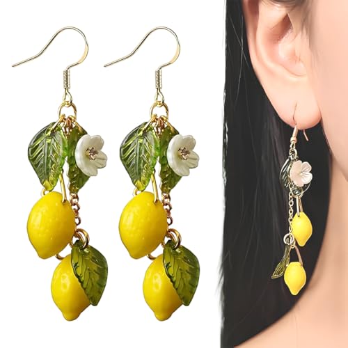 JUGUTA Zitronenohrringe, Gelb Zitronenhakenohrringe Harz Süßer Tropfen Limettenfruchtohrring Zierlich Zitronenaccessoires Kostüm Kleid Schmuck Geschenk Für Frauen Dame von JUGUTA