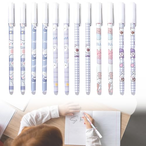 Juguta 12 Stück Radierbarer Kugelschreiber Set Tierdrucke 0,5 mm Gelstifte Radierbar Gelschreiber Radierbar Tinte Gel für Schulsachen, Bürobedarf und Studenten von JUGUTA