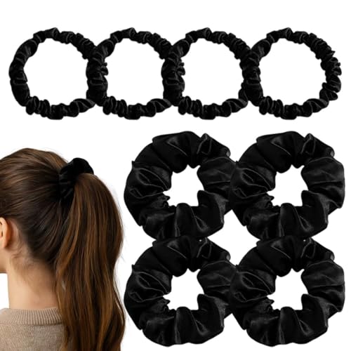 Juguta 8 Stück Haargummi Seide, Schwarz Satin Haargummi, Scrunchie Haarschmuck, Silk Haarschmuck Haare Ringe für Mädchen Damen von JUGUTA