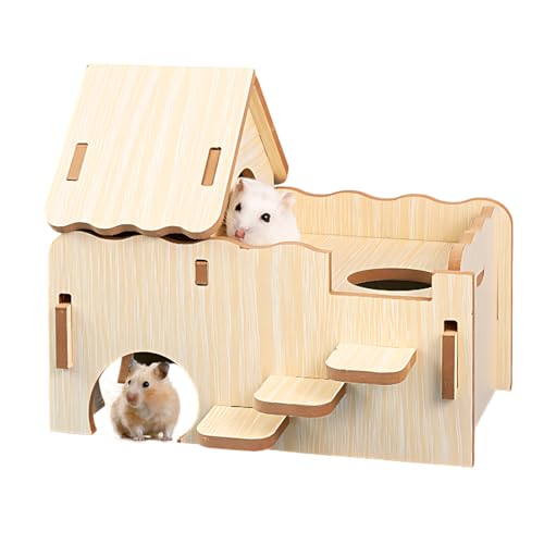 Juguta Hamster Haus aus Holz Hamster Versteck Hamsterhaus Treppe Spielzeug Hamster Zubehör, für Rennmäuse, Degus, Stachelmäuse, Zwerghamster 25 * 16 * 21cm von JUGUTA