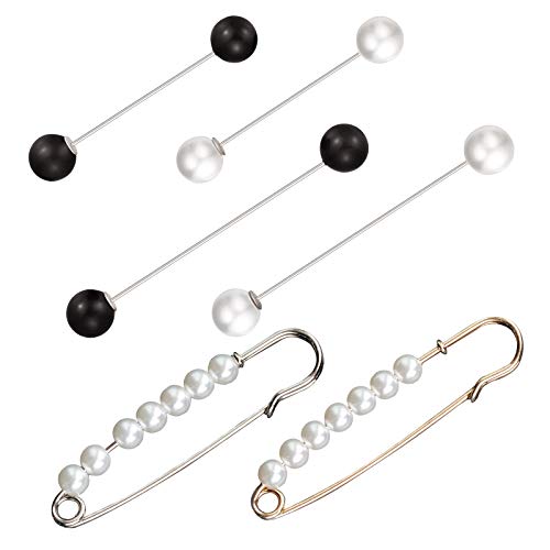 Damen Brosche Nadel,6 Stücke Faux Sicherheitsnadel Brosche Clips Weiß Schwarz Broschennadeln Pullover Schal Clips für Mädchen Kleidung Dekoration von BaiJ