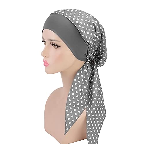 JUHONNZ Chemo Turban für Krebs, Chemo-Kappe Schals Baumwolle Turban Kappe Elastische Kopfbedeckung Chemo Damen Kopfbedeckung für Krebs Frauen Chemotherapie(Grey-Point) von JUHONNZ