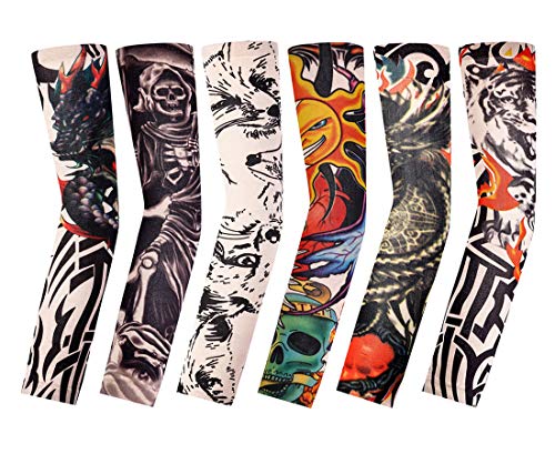 BaiJ Tattoo Ärmel Set, 6 Stück Gefälschte Temporäre Tattoo Armstulpen & Sleeves für Herren/Frauen/Männer, Sonnenschutz-Ärmel & Sonnenschutz Zubehör für Basketball, Radfahren, Halloween & Karnival von BaiJ