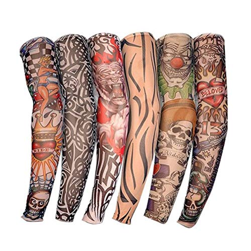 BaiJ Tattoo Ärmel Set, 6 Stück Gefälschte Temporäre Tattoo Armstulpen & Sleeves für Herren/Frauen/Männer, Sonnenschutz-Ärmel & Sonnenschutz Zubehör für Basketball, Radfahren, Halloween & Karnival von BaiJ