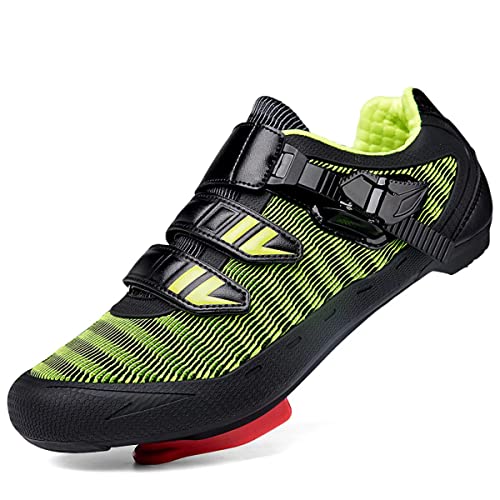 JUHUYP Bicycle Damen Herren Rennrad Reitschuhe mit Look Delta Cleat - MTB Mountainbike Schuhe Kompatibel SPD/SPD-SL & Look ARC Delta - Perfekt für Indoor Rennräder Grün 43 EU von JUHUYP