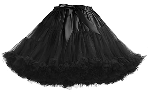 Damen Petticoat Tutu 50er Jahre Ballettkleid Chiffon Pettiskirts Tüll Unterrock - Schwarz - Einheitsgröße von JUISEE