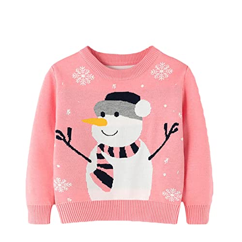 JUIYNIZT Baby Jungen Mädchen Sweater Langarm Weihnachtspullover Schneemann-Muster Gestrickt Strickpullover Herbst Winter Pullis for Kinder (Rosa, 104-110) von JUIYNIZT