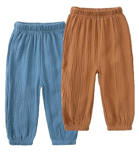 JUIYNIZT Baby Kinder Baumwolle Sommerhosen Moskito Proof Dünne Lange Hosen Jungen Mädchen Lose Laternenhosen 2er Pack（B, 122） von JUIYNIZT