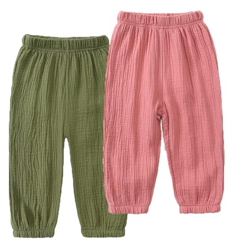 JUIYNIZT Baby Kinder Baumwolle Sommerhosen Moskito Proof Dünne Lange Hosen Jungen Mädchen Lose Laternenhosen 2er Pack（C, 110） von JUIYNIZT