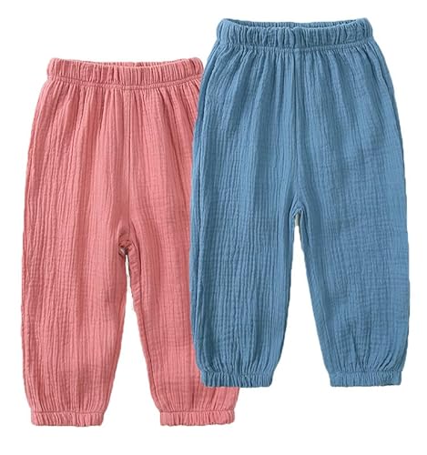 JUIYNIZT Baby Kinder Baumwolle Sommerhosen Moskito Proof Dünne Lange Hosen Jungen Mädchen Lose Laternenhosen 2er Pack（E, 110） von JUIYNIZT