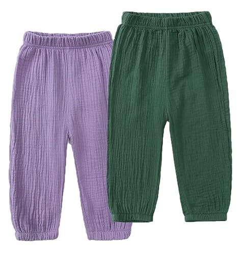 JUIYNIZT Baby Kinder Baumwolle Sommerhosen Moskito Proof Dünne Lange Hosen Jungen Mädchen Lose Laternenhosen 2er Pack(F, 92-98 von JUIYNIZT