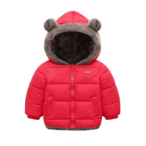 JUIYNIZT Baby Kinder Winterjacke Kapuzemantel Fleecefütterung Warm Jacke Jungen Mädchen Baumwolljacke (Rot, 86) von JUIYNIZT