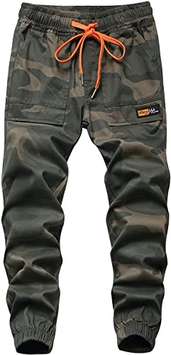 JUIYNIZT Jungen Camouflage Hose Jogger Cargohose mit Gummizug Elastische Taille Jogger Kinder Jogginghose Freizeithose (Grau, 146) von JUIYNIZT