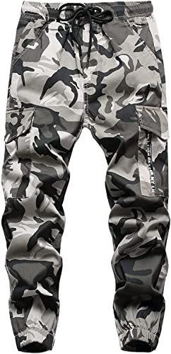 JUIYNIZT Jungen Camouflage Jogger Cargohose mit Gummizug Elastische Taille Jogger Kinder Jogginghose Freizeithose (Grau, 164-170) von JUIYNIZT