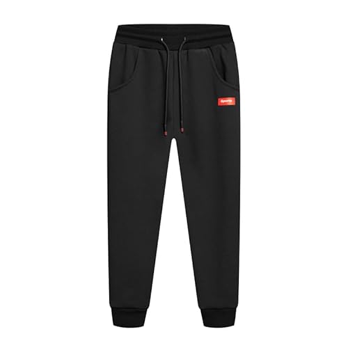 JUIYNIZT Jungen Jogginghose Gefütterte Sporthose Sweathose Kinder Winter Thermohose Jogger (Schwarz #1, 152-158) von JUIYNIZT