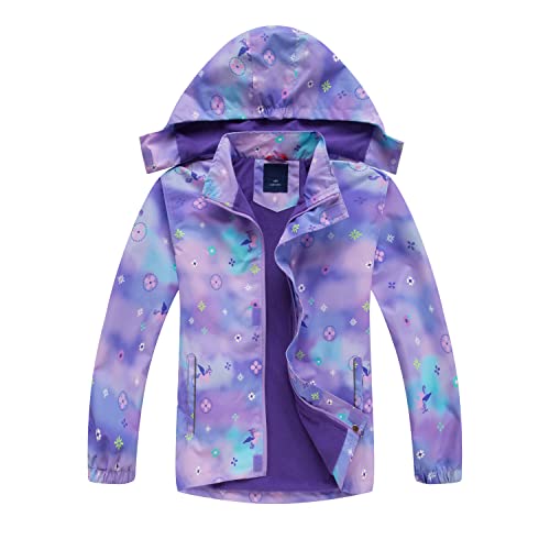 JUIYNIZT Jungen Kinder Wasserdicht Jacken Übergangsjacke Fleecefütterung Regenmantel Regenjacken Warm Atmungsaktiv Winddicht Wanderjacke Outdoorjacke mit Kapuze (Lila, 134/140) von JUIYNIZT